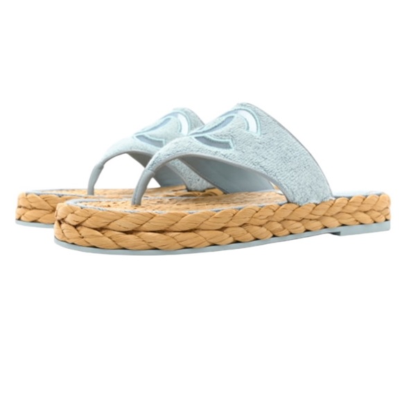 CHANEL Thong Slides Espadrilles Sandal Size 37 NEW - Picture 8 of 16
